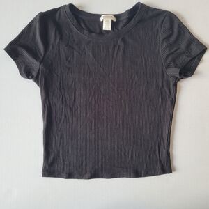 Bozzolo Black Ribbed Short Sleeve Tee